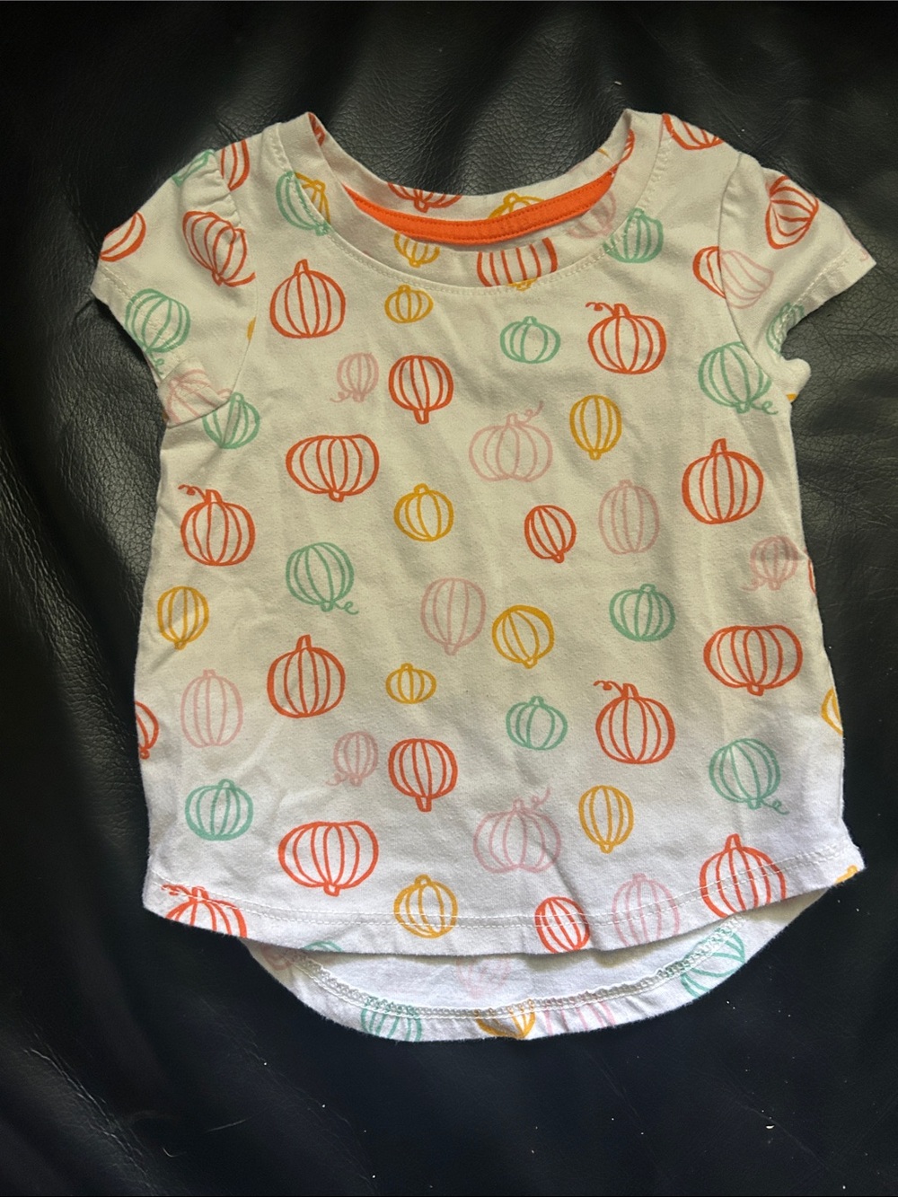 Cat & Jack White Short Sleeve Tee with Orange, Mint, Yellow & Pink Pumpkin Print